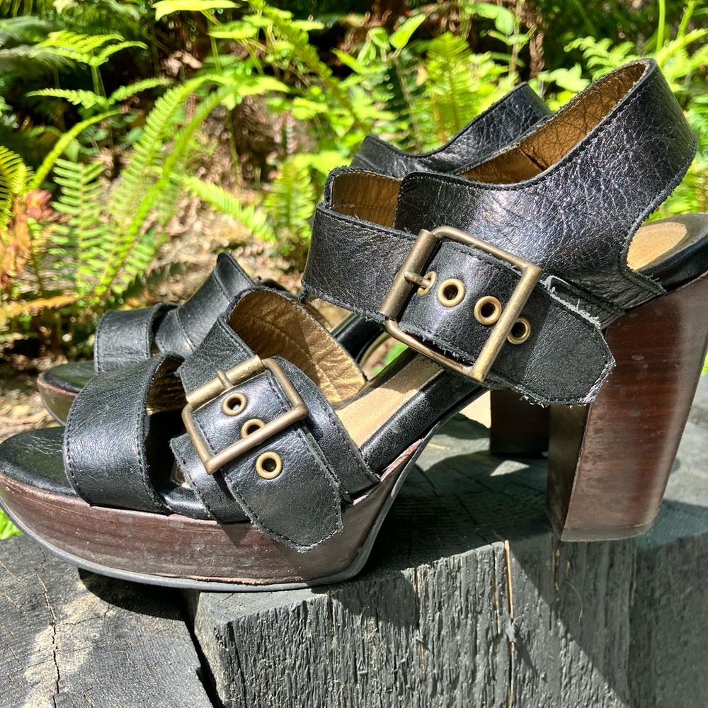 John Fluevog Black and Brown Platform Shoes